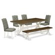 Pemberly Row 6-Piece Wood Dining Table Set in Linen White and Smoke