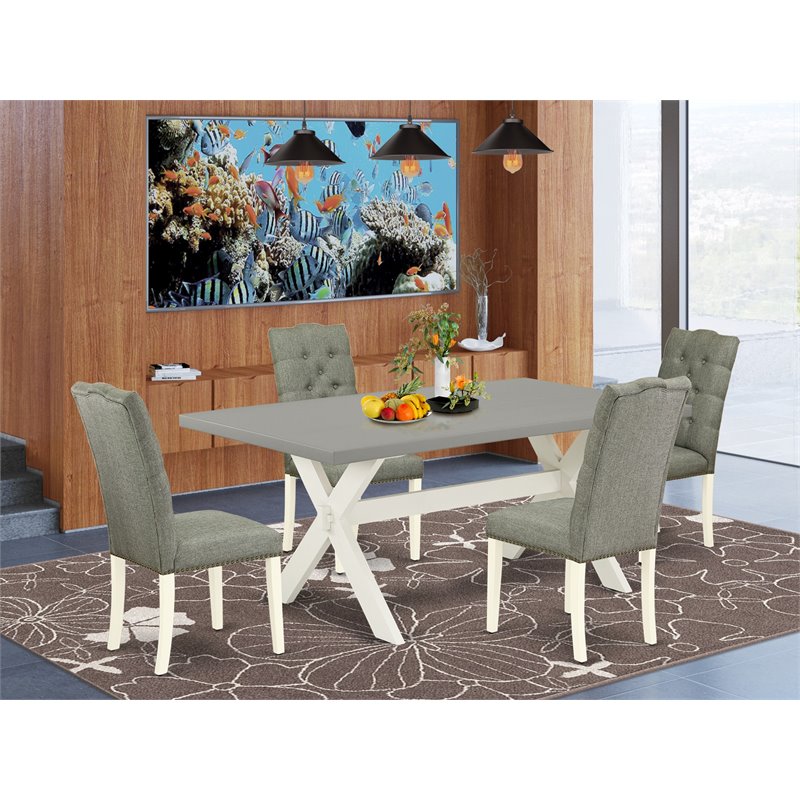 Pemberly Row 5-Piece Dining Set with Linen Seats in Linen White & Smoke