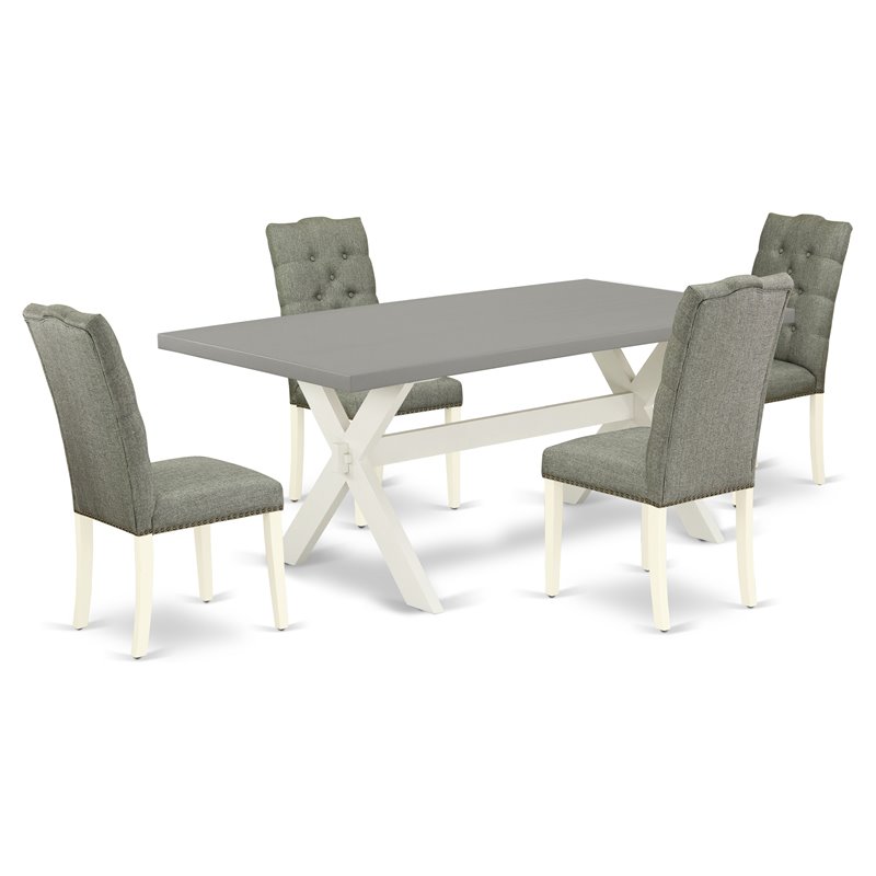 Pemberly Row 5-Piece Dining Set with Linen Seats in Linen White & Smoke