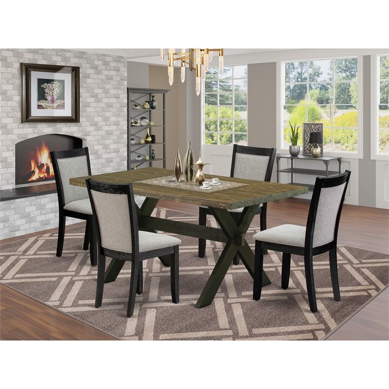 Pemberly Row 5-Piece Dining Set with Acacia Wood Table in Jacobean Finish