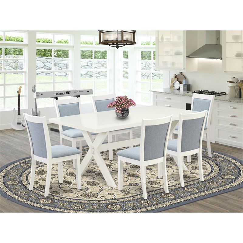 Pemberly Row 7-Piece Dining Set with Acacia Wood Table in White Finish