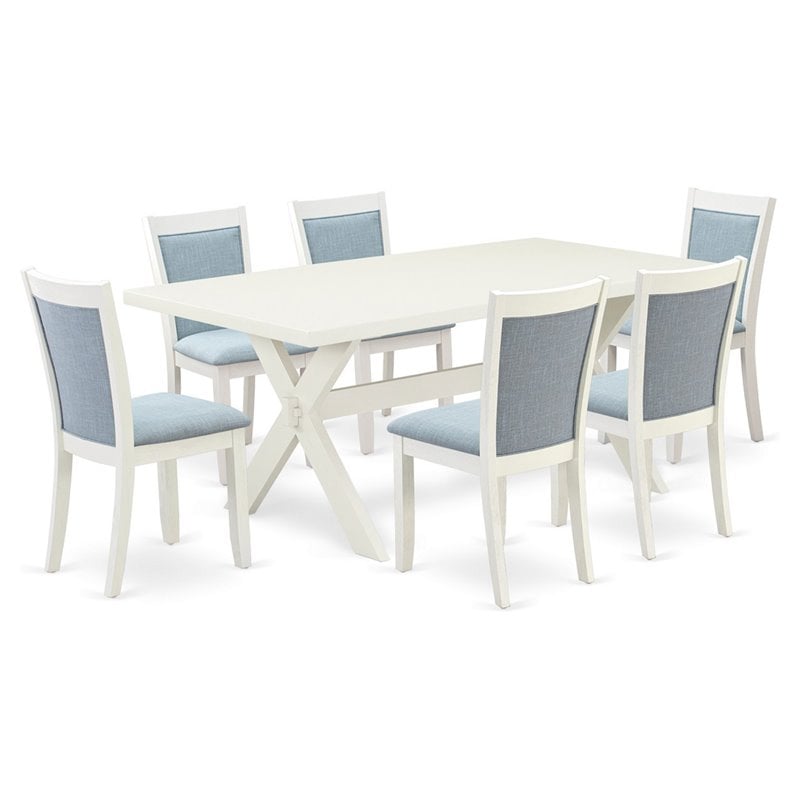 Pemberly Row 7-Piece Dining Set with Acacia Wood Table in White Finish