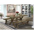 Pemberly Row 3-Piece Kitchen Table Set with Wood Benches in Jacobean