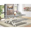 Pemberly Row 3-Piece Wood Dining Table and Bench Set in Cement/White