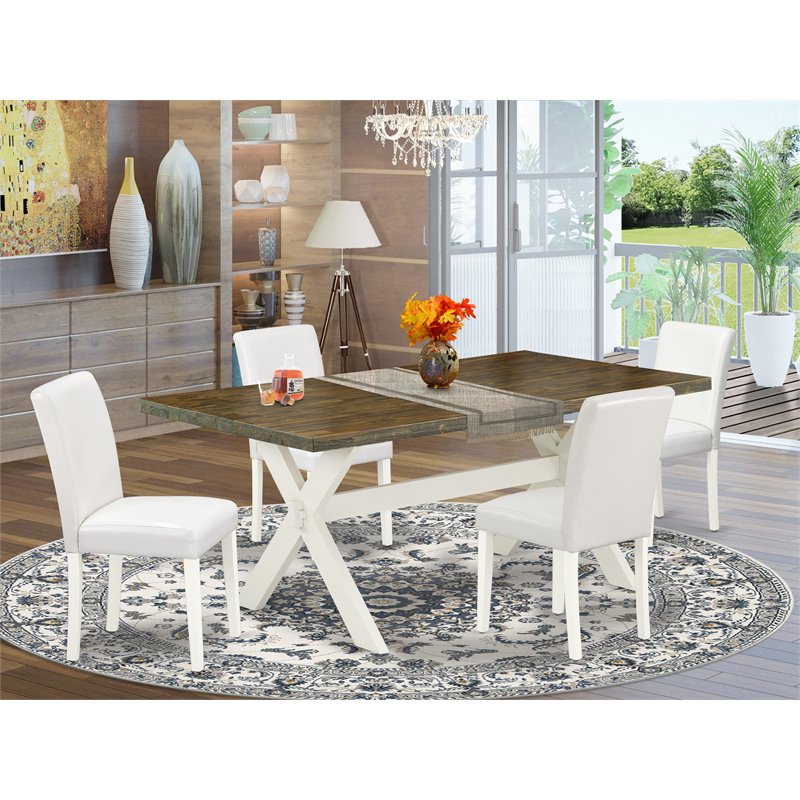 Pemberly Row 5-Piece Wood Dining Set in Jacobean and Linen Finish