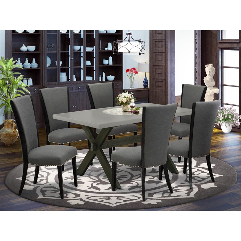Pemberly Row 7-Piece Wood Dining Set in Cement and Dark Gray