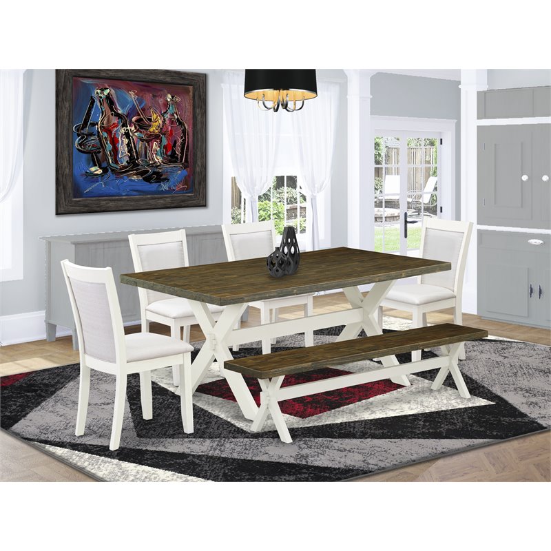 Pemberly Row 6-Piece Kitchen Table Set in Cream and Jacobean Finish