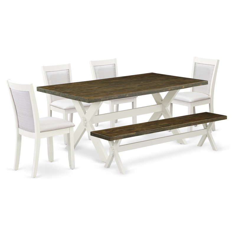 Pemberly Row 6-Piece Kitchen Table Set in Cream and Jacobean Finish
