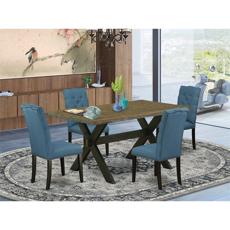 Pemberly Row 5-Piece Dining Set in Black/Mineral Blue Finish