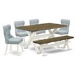 Pemberly Row 6-Piece Wood Dining Set with Bench in White/Baby Blue