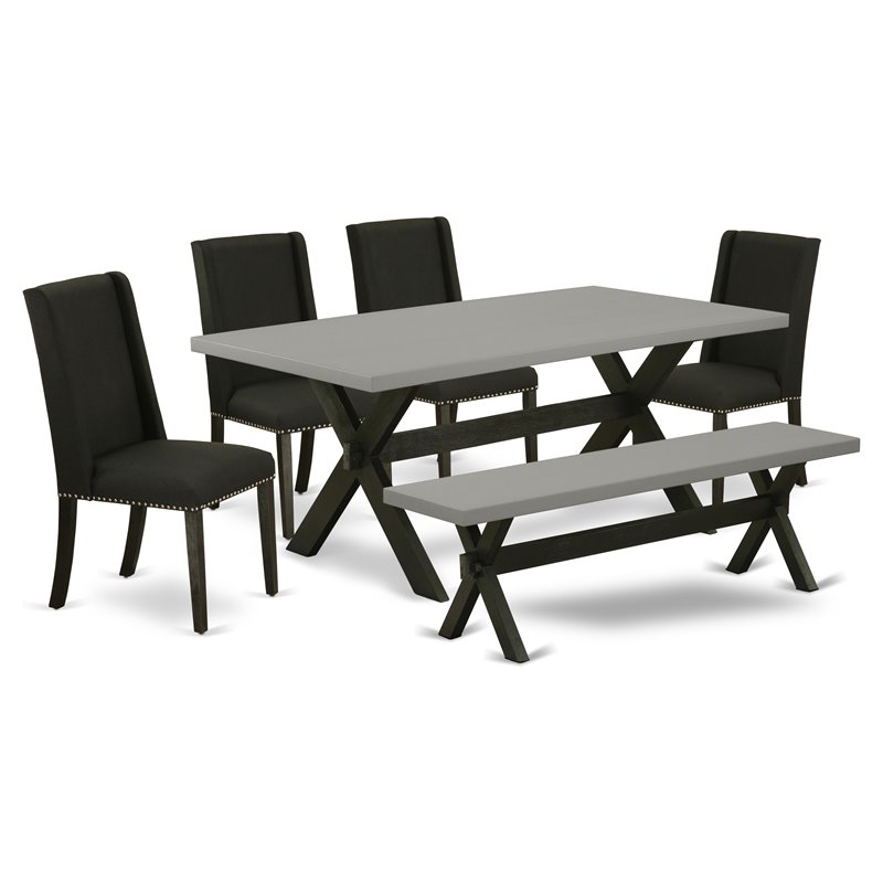 Pemberly Row 6-Piece Wood Dining Table Set with Bench in Black/Cream