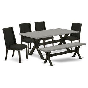 Pemberly Row 6-Piece Wood Dining Table Set with Bench in Black/Cream