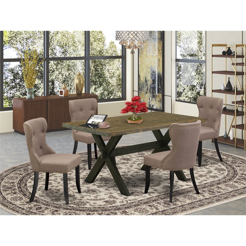 Pemberly Row 5-Piece Wood Dining Set in Black and Coffee Finish