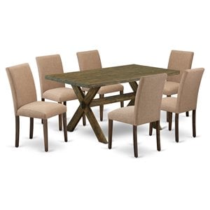 Pemberly Row 7-Piece Wood Dining Set in Brown and Light Sable Finish