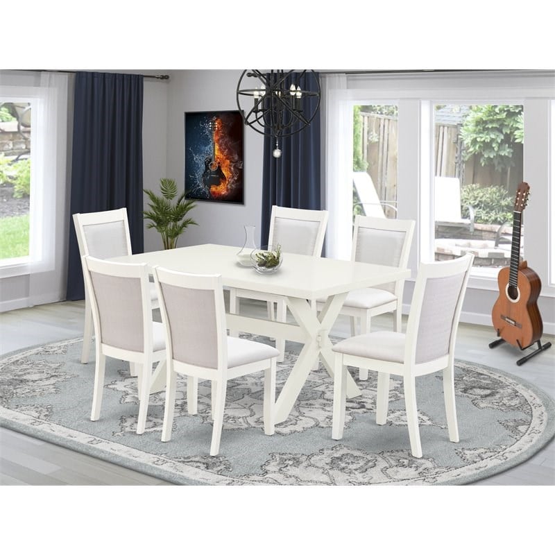 Pemberly Row 7-Piece Wooden Dining Set in Cream and Linen White Finish