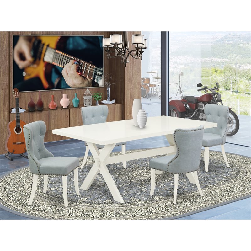 Pemberly Row 5-Piece Dining Room Set in Linen White and Baby Blue Finish
