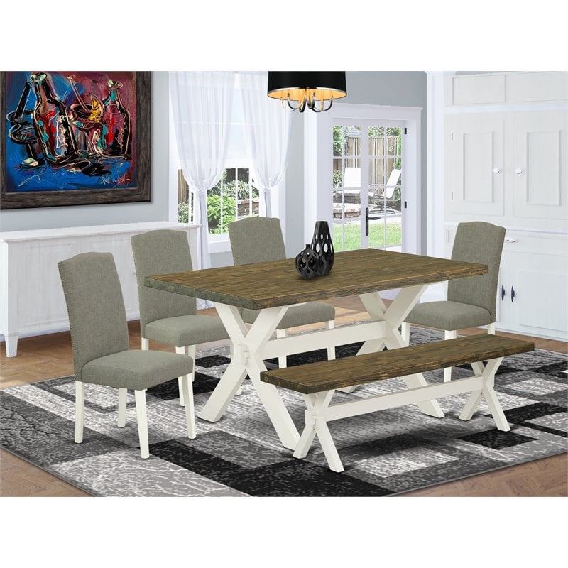 Pemberly Row 6-Piece Wood Dining Set with Bench and Dark Shitake Finish