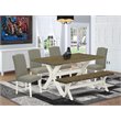Pemberly Row 6-Piece Wood Dining Set with Bench and Dark Shitake Finish