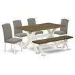 Pemberly Row 6-Piece Wood Dining Set with Bench and Dark Shitake Finish