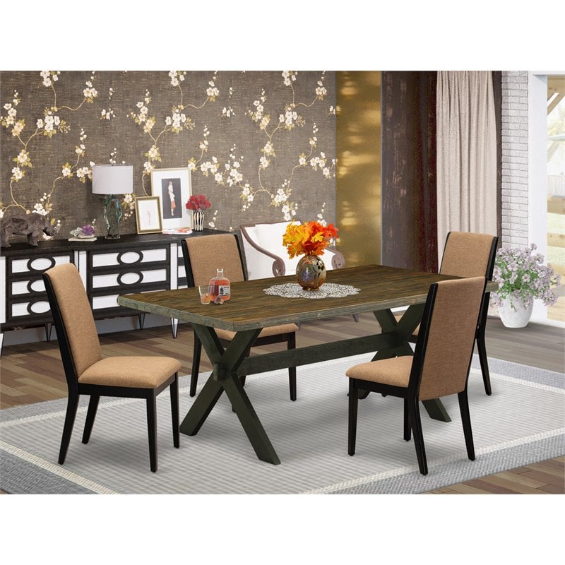 Pemberly Row 5-Piece Wood Dining Set Distressed Jacobean Sable Black