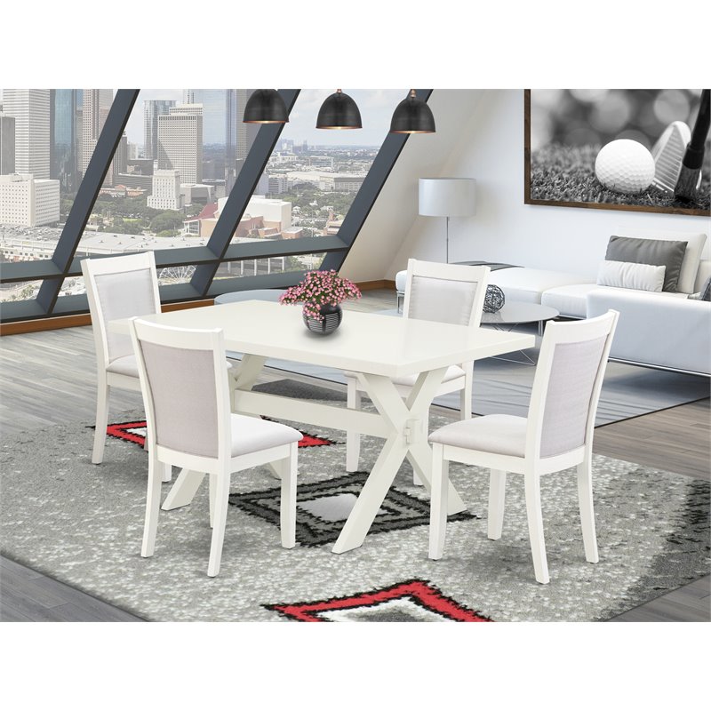 Pemberly Row 5-Piece Wood Dining Set with Parson Chairs in Cream/White