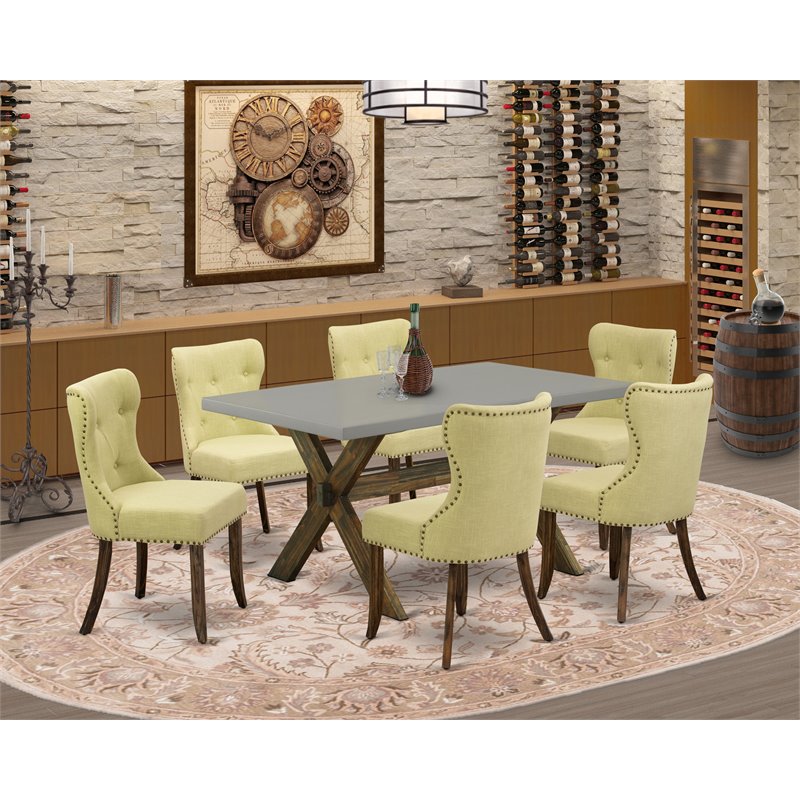 Pemberly Row 7-Piece Wood Dining Set with Button Tufted Fabric Chairs