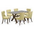 Pemberly Row 7-Piece Wood Dining Set with Button Tufted Fabric Chairs