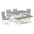 Pemberly Row 6-Piece Wood Dining Set Linen Fabric Upholstery Baby Blue