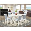 Pemberly Row 7-Piece Wood Dining Set Linen Fabric Baby Blue White