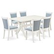 Pemberly Row 7-Piece Wood Dining Set Linen Fabric Baby Blue White