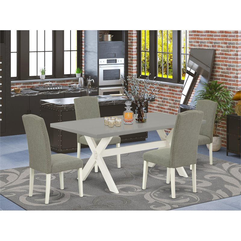Pemberly Row 5-Piece Wood Dining Table Set in Linen White Finish