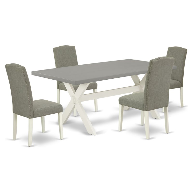 Pemberly Row 5-Piece Wood Dining Table Set in Linen White Finish