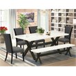 Pemberly Row 6-Piece Wood Dining Table Set with Bench in Black Finish