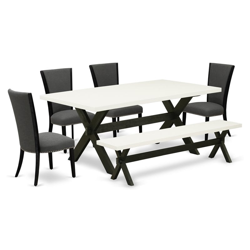 Pemberly Row 6-Piece Wood Dining Table Set with Bench in Black Finish