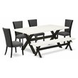 Pemberly Row 6-Piece Wood Dining Table Set with Bench in Black Finish