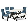 Pemberly Row 6-Piece Dinette Set with Blue Upholstered Chairs and Bench