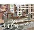 Pemberly Row 6-Pc Wood Dining Set with Bench in Linen White / Dark Shitake