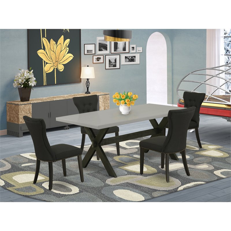 Pemberly Row 5-Pc Wood Dining Table Set in Black / Cement Finish
