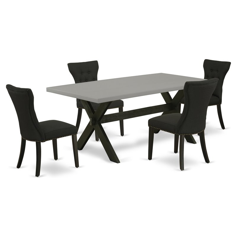 Pemberly Row 5-Pc Wood Dining Table Set in Black / Cement Finish