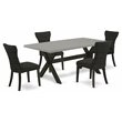Pemberly Row 5-Pc Wood Dining Table Set in Black / Cement Finish