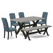 Pemberly Row 6-Pc Wood Dining Set in Black / Cement / Blue Finish