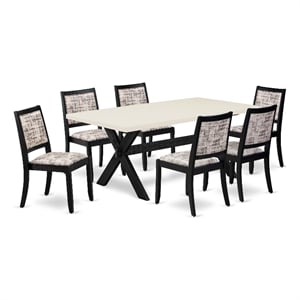 Pemberly Row 7-Piece Wood Dining Table Set with Faux Leather Upholstery