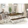 Pemberly Row 6-Piece Dining Set with Bench in Linen White/Shitake Finish