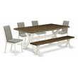 Pemberly Row 6-Piece Dining Set with Bench in Linen White/Shitake Finish