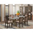 Pemberly Row 7-Piece Wood Dining Set with Linen Upholstered Chairs