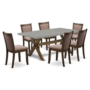 Pemberly Row 7-Piece Wood Dining Set with Linen Upholstered Chairs