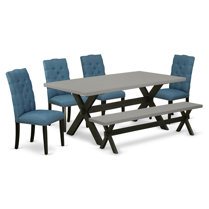 Pemberly Row 6-Piece Dining Set w/ Cement Tabletop in Wire Brushed Black