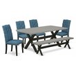 Pemberly Row 6-Piece Dining Set w/ Cement Tabletop in Wire Brushed Black