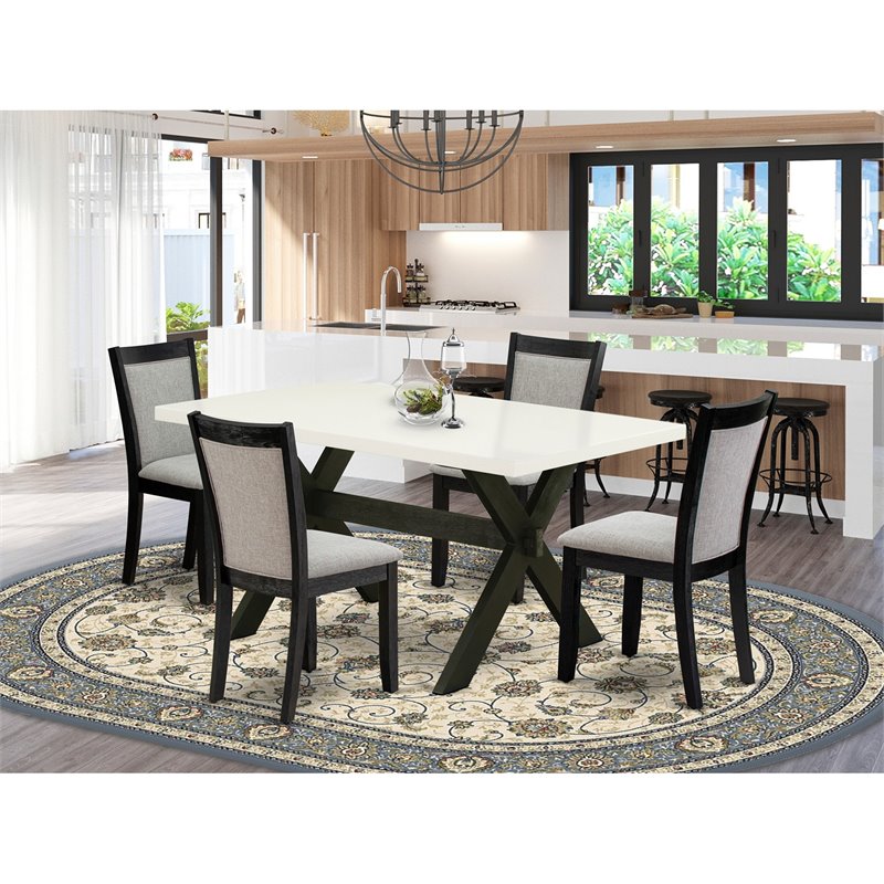 Pemberly Row 5-Piece Rubberwood Dining Set in Linen White/Shitake Gray