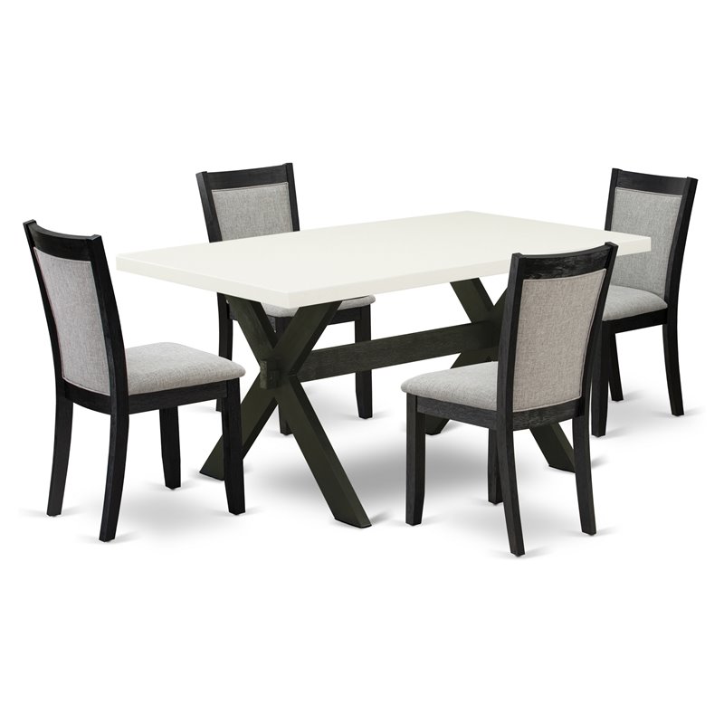 Pemberly Row 5-Piece Rubberwood Dining Set in Linen White/Shitake Gray